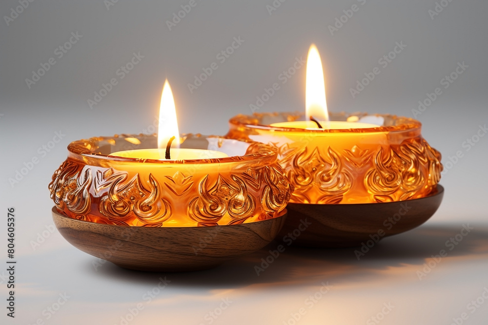 Two Diwali diya (Indian oil lamp) on white background. Indian Light Festival. Holiday design Two Diwali diya (Indian oil lamp) on white background. Indian Light Festival. Holiday design
