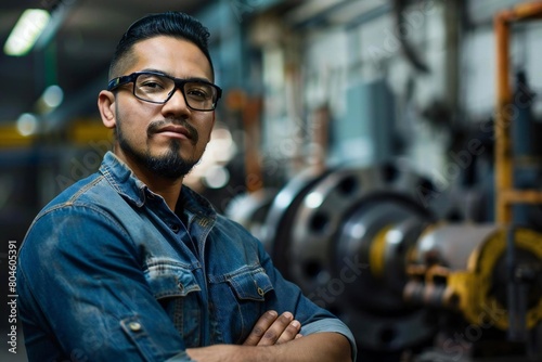 Confident Hispanic male mill-hand in industry manufacturing business