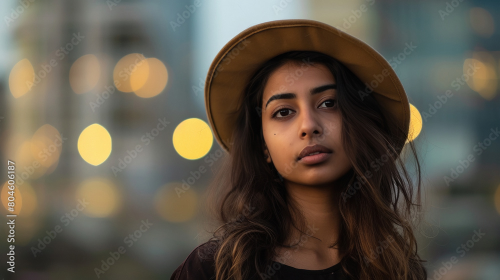 Young beautiful indian woman wearing stylish hat Young beautiful indian woman wearing stylish hat