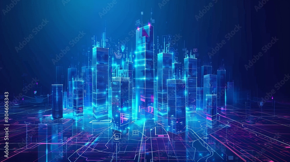 Smart Digital City Concept. Urban Architecture High Towers Concept of the Future City. Virtual Reality Abstract Digital Buildings. Modern Technology Vector Illustration Smart Digital City Concept. Urban Architecture High Towers Concept of the Future City. Virtual Reality Abstract Digital Buildings. Modern Technology Vector Illustration