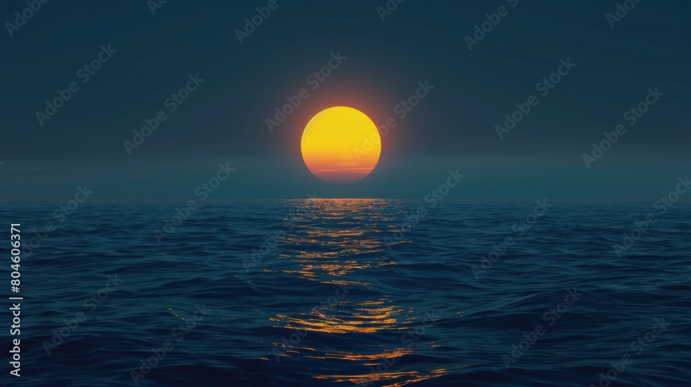moon over a sea or ocean at night, midnight