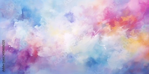 A vibrant watercolor background featuring a rainbow of colors including magenta, electric blue, and more. The colors create a beautiful pattern reminiscent of the sky © AminaDesign