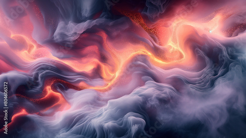 A colorful, swirling mass of clouds with a bright orange streak