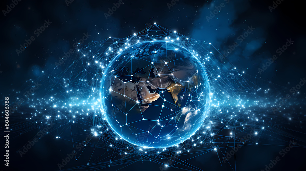 Fototapeta premium Abstract digital earth with global network and connections concept