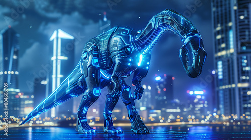 Futuristic Dinosaur in Neon City