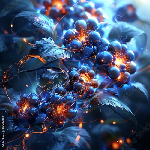 A digital painting of glowing blue and purple berries