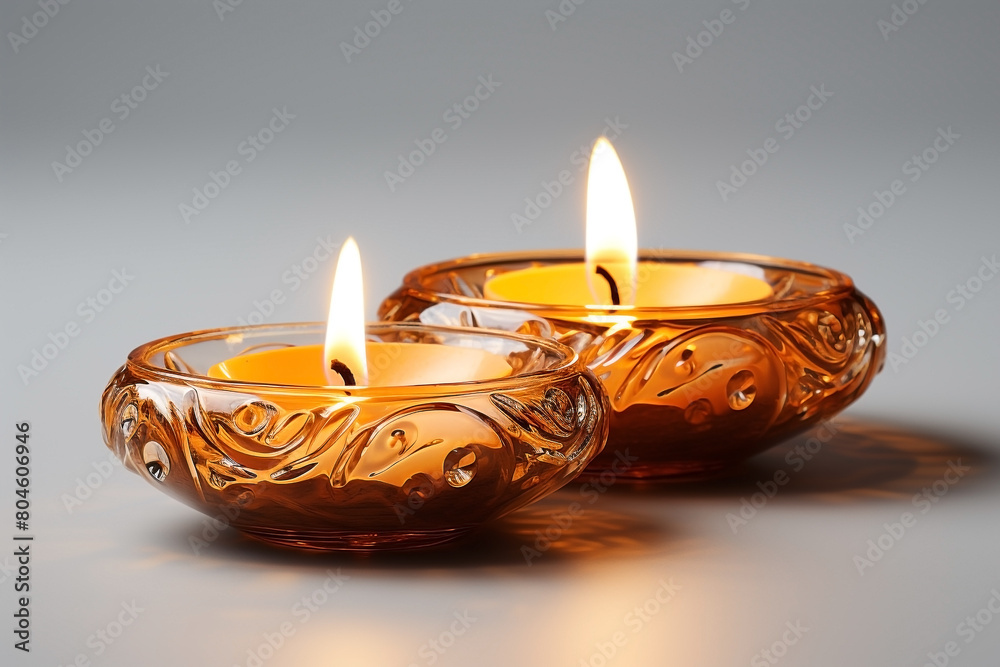 Two Diwali diya (Indian oil lamp) on white background. Indian Light Festival. Holiday design Two Diwali diya (Indian oil lamp) on white background. Indian Light Festival. Holiday design
