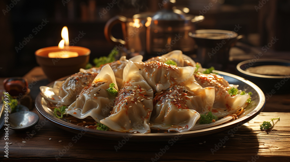 A Plate of Delicious Dumplings With Background Blur A Plate of Delicious Dumplings With Background Blur