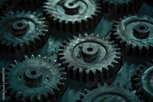 A bunch of gears sitting on top of a table. Suitable for industrial concepts