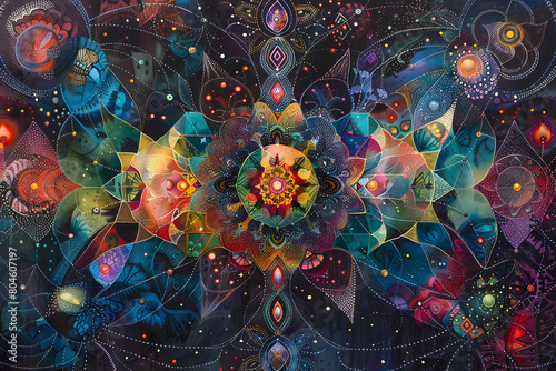 Sacred geometry background. Colorful composition 