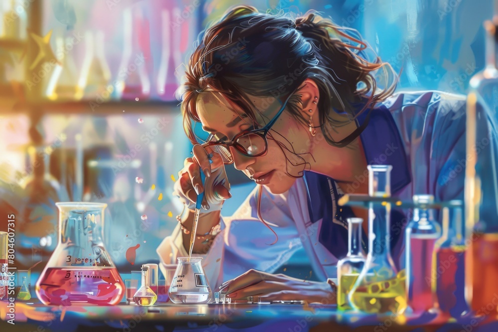 A woman in a lab coat talking on a cell phone, suitable for science and technology concepts A woman in a lab coat talking on a cell phone, suitable for science and technology concepts