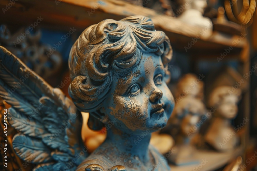 Detailed view of a beautiful angel statue, perfect for religious or spiritual concepts