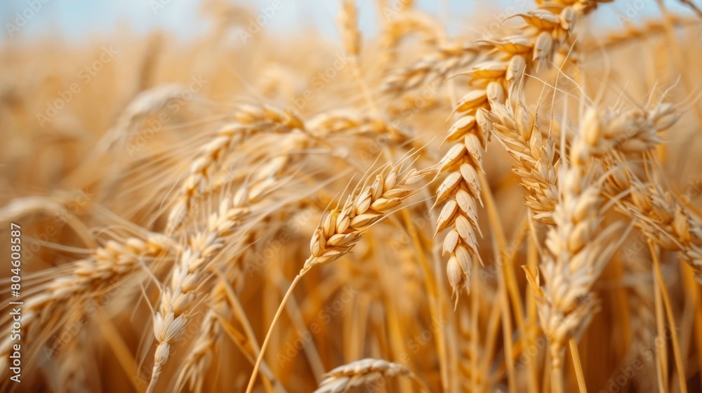 Vivid close-up of ripe golden wheat ears in a field, capturing the essence of harvest time Vivid close-up of ripe golden wheat ears in a field, capturing the essence of harvest time