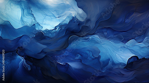 Beautiful Art of Black and Blue Brush Stroke Artistic Curvy Acrylic Paint on Background