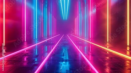 Retro inspired neon light background and staircase
