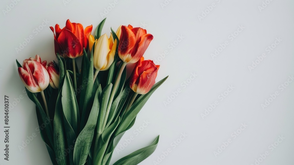 A stunning tulip bouquet pops against a clean white backdrop offering the perfect canvas for a text design and embodying the essence of Mother s Day A stunning tulip bouquet pops against a clean white backdrop offering the perfect canvas for a text design and embodying the essence of Mother s Day