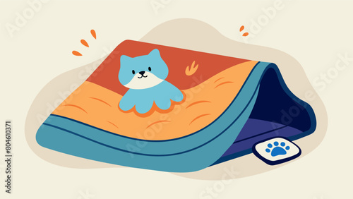 A waterproof and insulated blanket with a removable heating pad perfect for keeping your pet warm and cozy during outdoor adventures.. Vector illustration