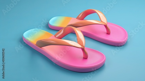 Vector illustration of 3D summer beach flip flops sandals, representing the concept of summertime and the return to travel.
