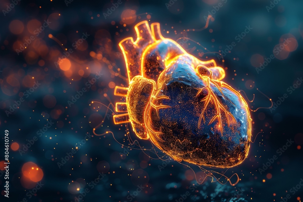 A visually stunning image of a neon glowing heart that appears to float amidst a starry space-like background A visually stunning image of a neon glowing heart that appears to float amidst a starry space-like background