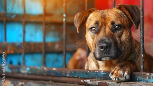 Stray Dog in Shelter Searching for Forever Home: Humans' Best Friend. Concept Adopting a Pet, Animal Shelters, Forever Homes, Stray Dogs, Pet Adoption photo