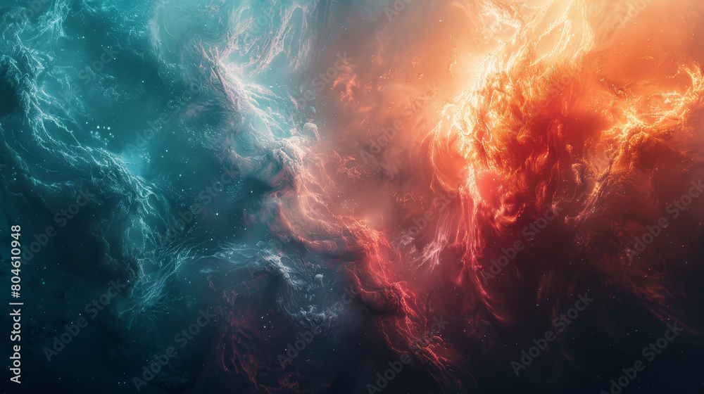 A colorful space scene with a blue and red swirl