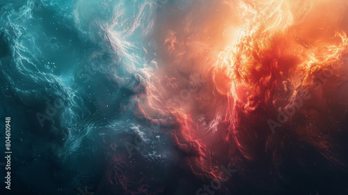 A colorful space scene with a blue and red swirl photo