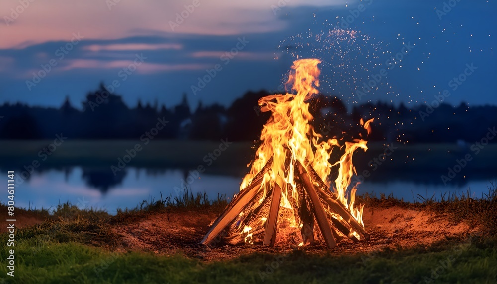 Naklejka premium Bonfire at night. Summer solstice celebration.