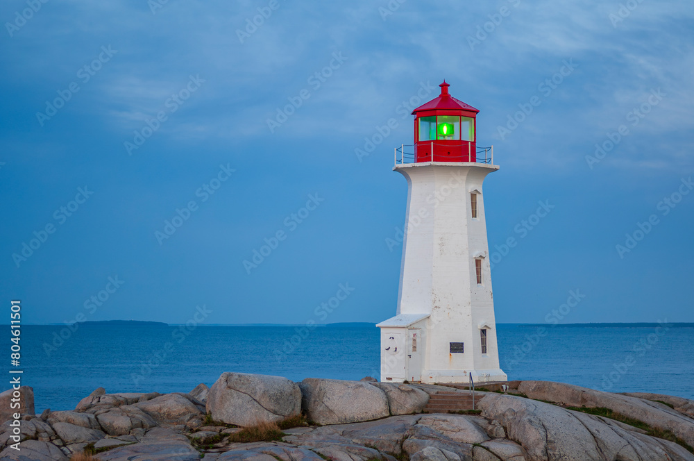 The historic Peggy's Cove Lighthouse in Nova Scotia, Canada.