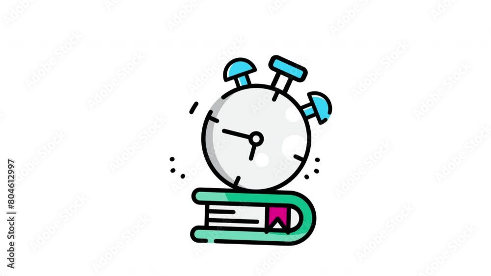 Animated study time with book and clock