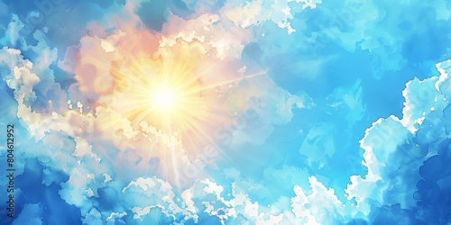 Vibrant Spring Sky with Warm Sunny Glow Generative AI #804612952