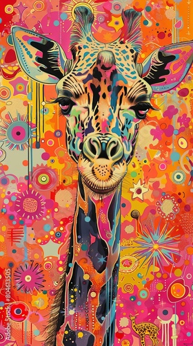 Colorful Abstract Giraffe Portrait with Patterns