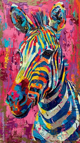 Colorful Striped Zebra Pop Art Portrait