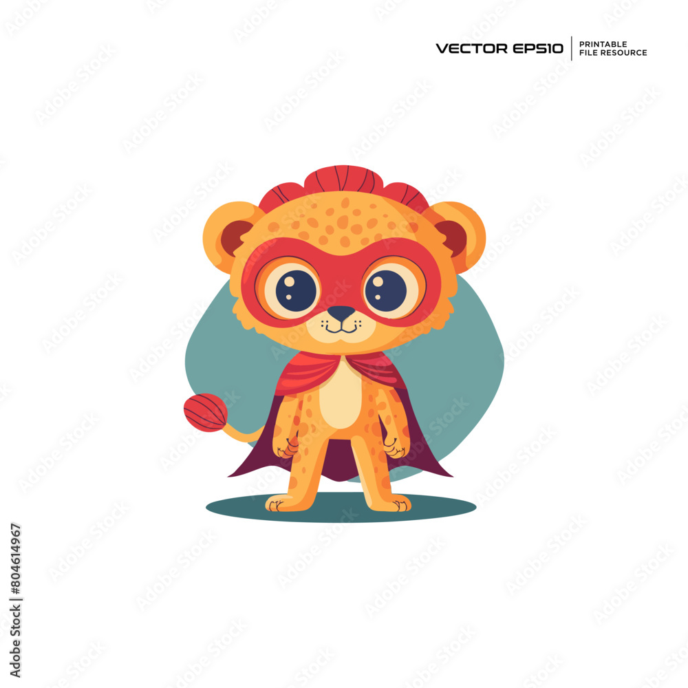 Fototapeta premium cute lion wearing a super hero costume, character, mascot, logo, design, vector, eps 10