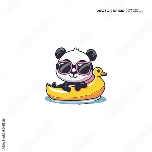 happy panda holiday, swimming, character, mascot, logo, design, vector, eps 10