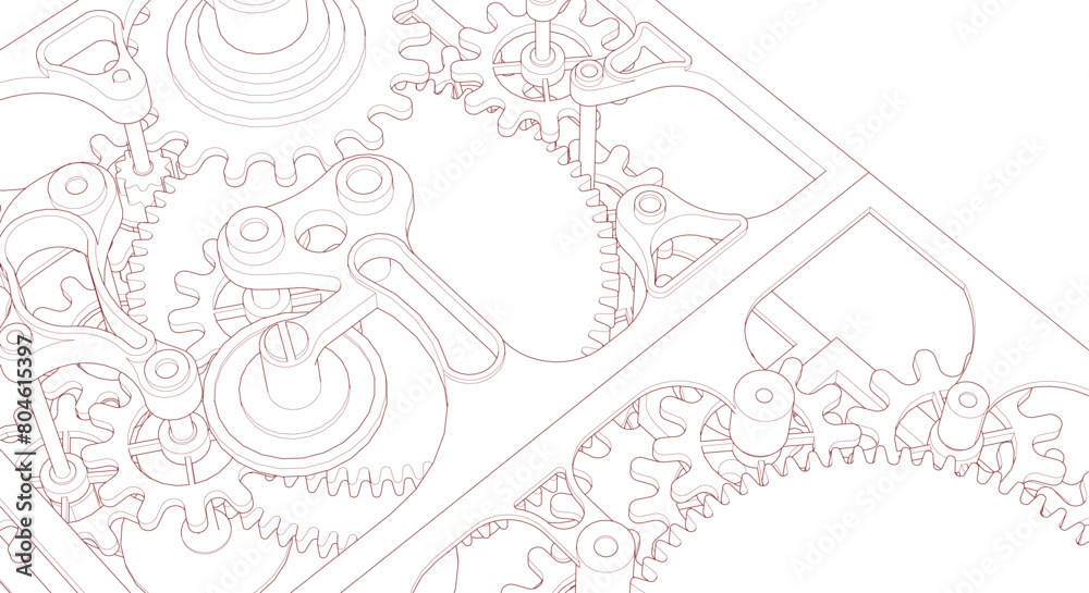 clock mechanism sketch 3d illustration