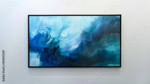 Contemporary Blue and Green Oil Art on White Gallery Wall