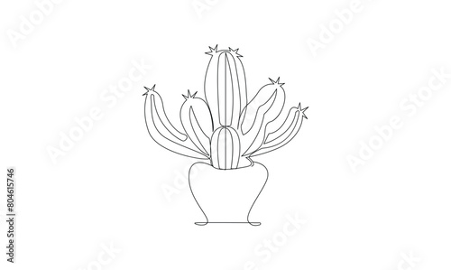 Vector continuous one simple single abstract silk line drawing of cactus isolated on white background