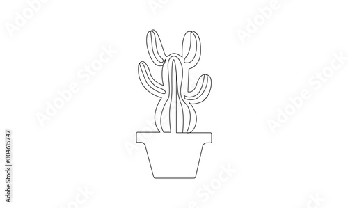 Vector continuous one simple single abstract silk line drawing of cactus isolated on white background