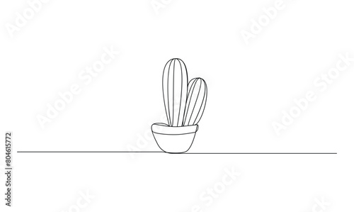 Vector continuous one simple single abstract silk line drawing of cactus isolated on white background