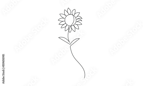 Vector continuous one simple single abstract line drawing of sun flower isolated on white background