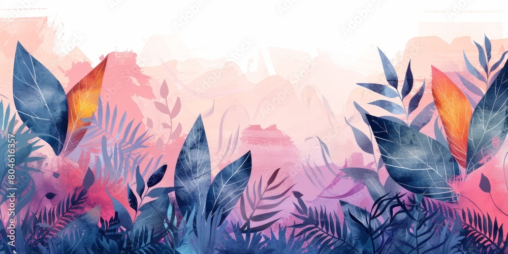 Vibrant Cartoon Forest Landscape with Gradient Leaves Generative AI