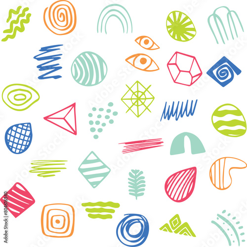 Abstract handmade neon doodles, logotype, vibrant, art, illustration