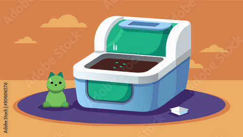 A selfcleaning litter box that automatically scoops and replaces litter eliminating the need for daily maintenance.. Vector illustration