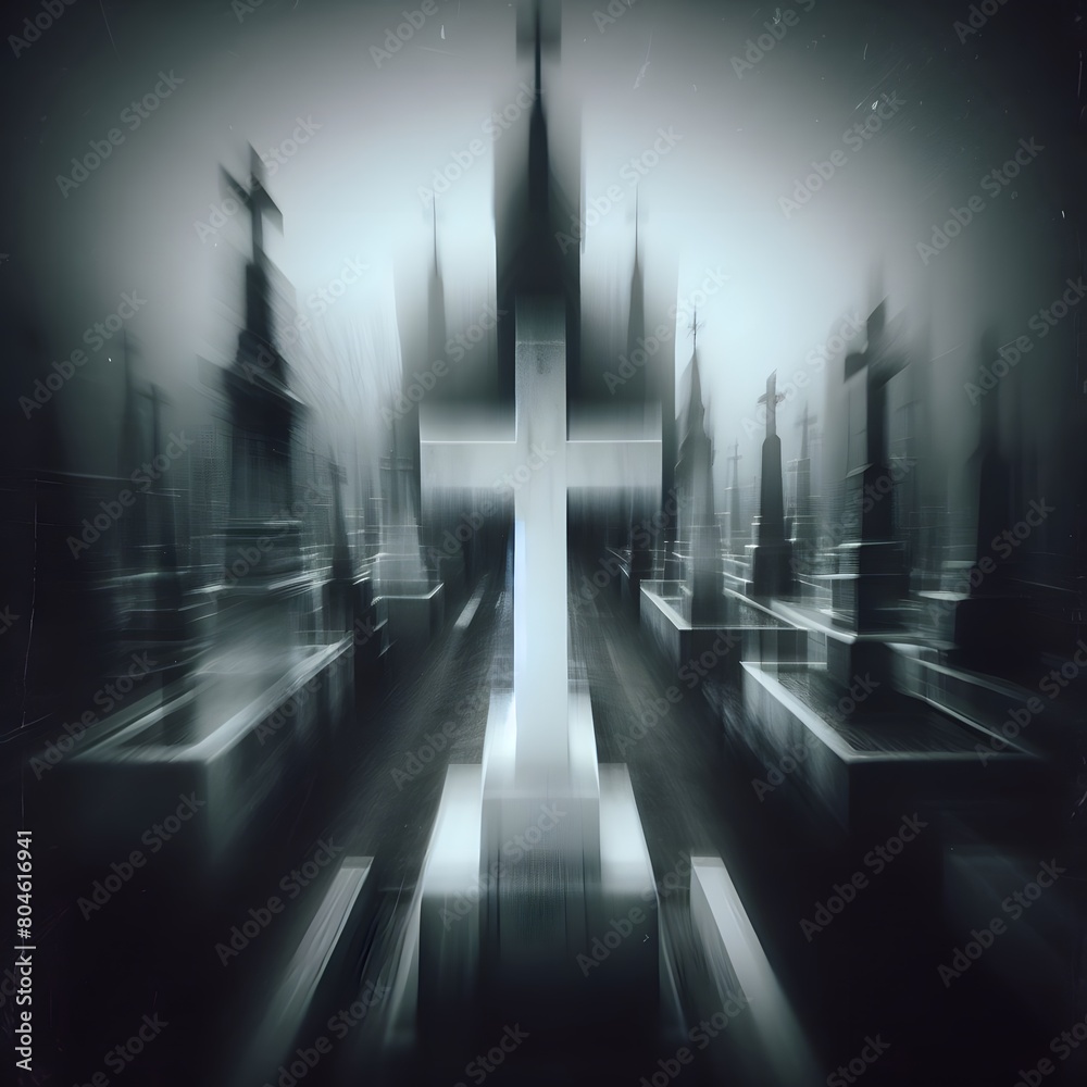 Ghostly and blurred image of a cemetery Ghostly and blurred image of a cemetery