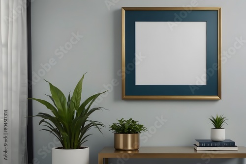 mockup illustration of a modern office entrance with a large empty frame to place your brand, logo, illustration, drawing or photograph.