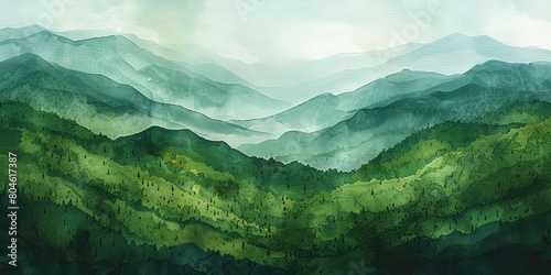 Rugged Watercolor Mountain Landscape Generative AI #804617387