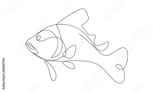 Vector continuous one simple single abstract line drawing of Fish isolated on white background