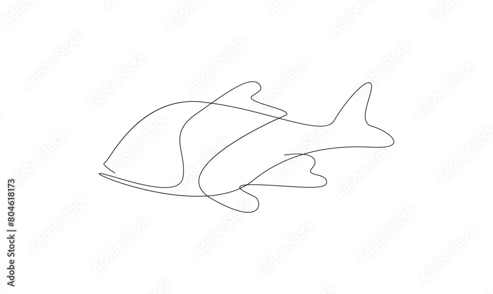Vector continuous one simple single abstract line drawing of Fish isolated on white background