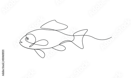 Vector continuous one simple single abstract line drawing of Fish isolated on white background