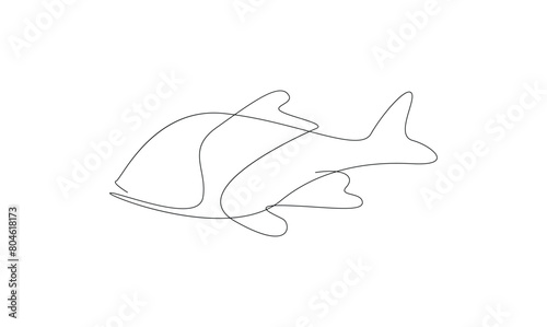 Vector continuous one simple single abstract line drawing of Fish isolated on white background
